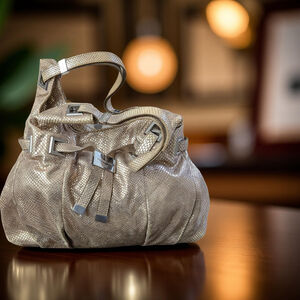 Michael Kors 'Carey Large' snake-embossed metallic leather shoulder tote.